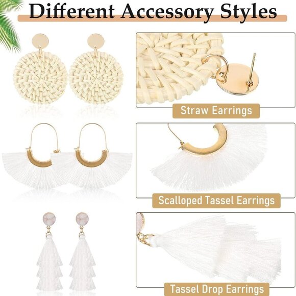 6 Pair Rattan Earrings Straw Tassel Bohemian Earrings for Girl Women Summer Beac - Picture 5 of 7